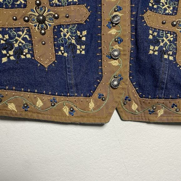 VTG Dont Mess With Texas Vest Women Medium Western Festive Cowboy Studded Cross - Picture 7 of 8